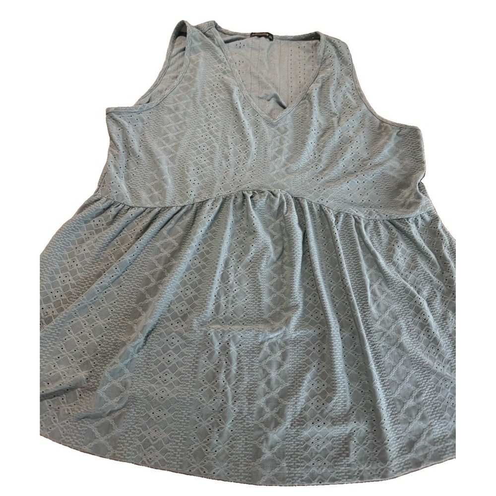 OFEEFAN Womens XXL Sage Eyelet V Neck Tank Top Tunic Sleeveless Plus Size